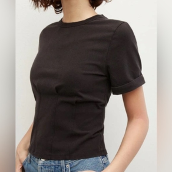 Veronica Beard Ankara Seamed Crewneck T-Shirt Black Size XS - Picture 1 of 9